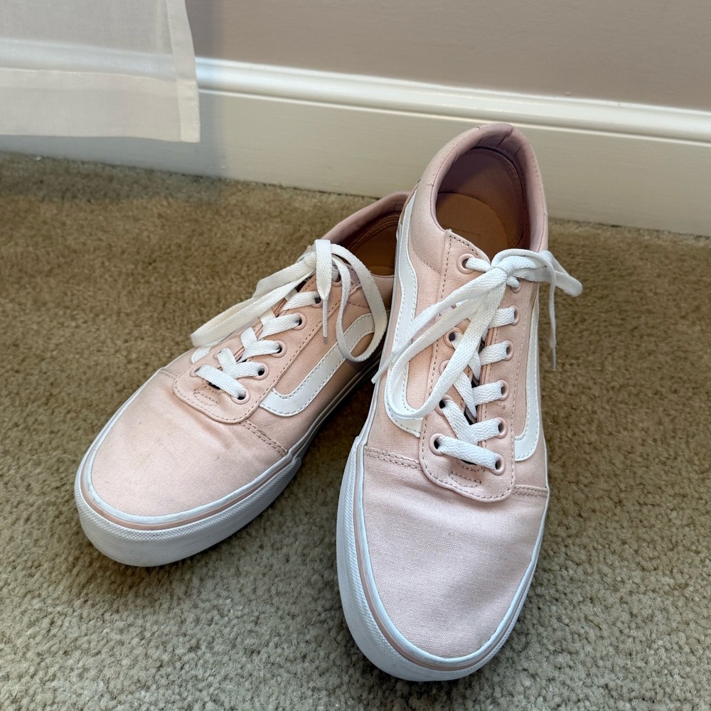 Vans Women's Blush Pink and White Sneakers